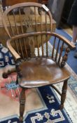 Two Victorian ash and elm low stickback Windsor armchairs