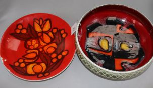A Poole Delphis pottery shape 89 bowl, by Jean Millership and a similar dish
