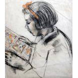 Ruskin Spear (1911-1990)pastelPortrait of a girl reading a comic book45 x 40cm.