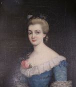 late 18th century English Schooloil on canvas,Portrait of a lady, stretcher inscribed 'Madame