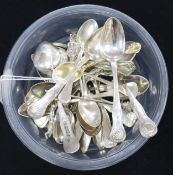 A quantity of English and continental silver teaspoons etc. including seven Scottish spoons, seven