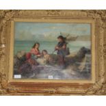 Victorian School, oil on canvas, fisher-children near the beach, 45 x 60cm