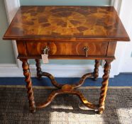 A 17th century style oyster veneered lowboy, W.72cm