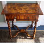 A 17th century style oyster veneered lowboy, W.72cm