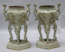 A pair of cast iron 'chinoiserie' vases