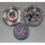 Two Selkirk glass paperweights; Butterfly LE 12/75 and Millefiore Flower LE1/1 and a Peter McDougall