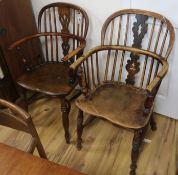 A Victorian yew and elm low back Windsor armchair and a similar ash and elm armchair