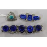 A Charles Horner silver and enamelled brooch and two items of costume jewellery.