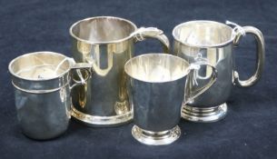 A silver tankard and three silver Christening mugs, various, total 17.6oz