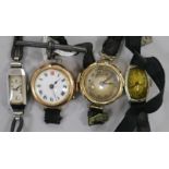 Four assorted wrist watches, including two 9ct gold.