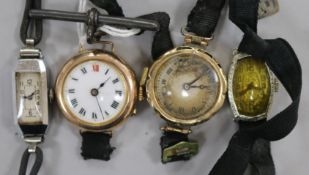 Four assorted wrist watches, including two 9ct gold.