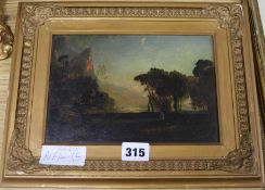 19th century Italian School, oil, classical landscape, 14 x 20cm