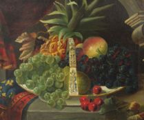 19th century English Schooloil on canvasStill life of fruit in a pottery dish34 x 41cm