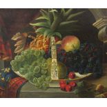 19th century English Schooloil on canvasStill life of fruit in a pottery dish34 x 41cm