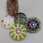 Four Strathearn millefiori glass paperweights and a similar 'Seawood Cone' (5)