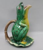 A Victorian majolica frog jug