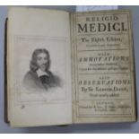 Brown, Thomas - Religio Medico, "8th" edition, 3 parts in one, 8vo, calf, rebacked, London 1682