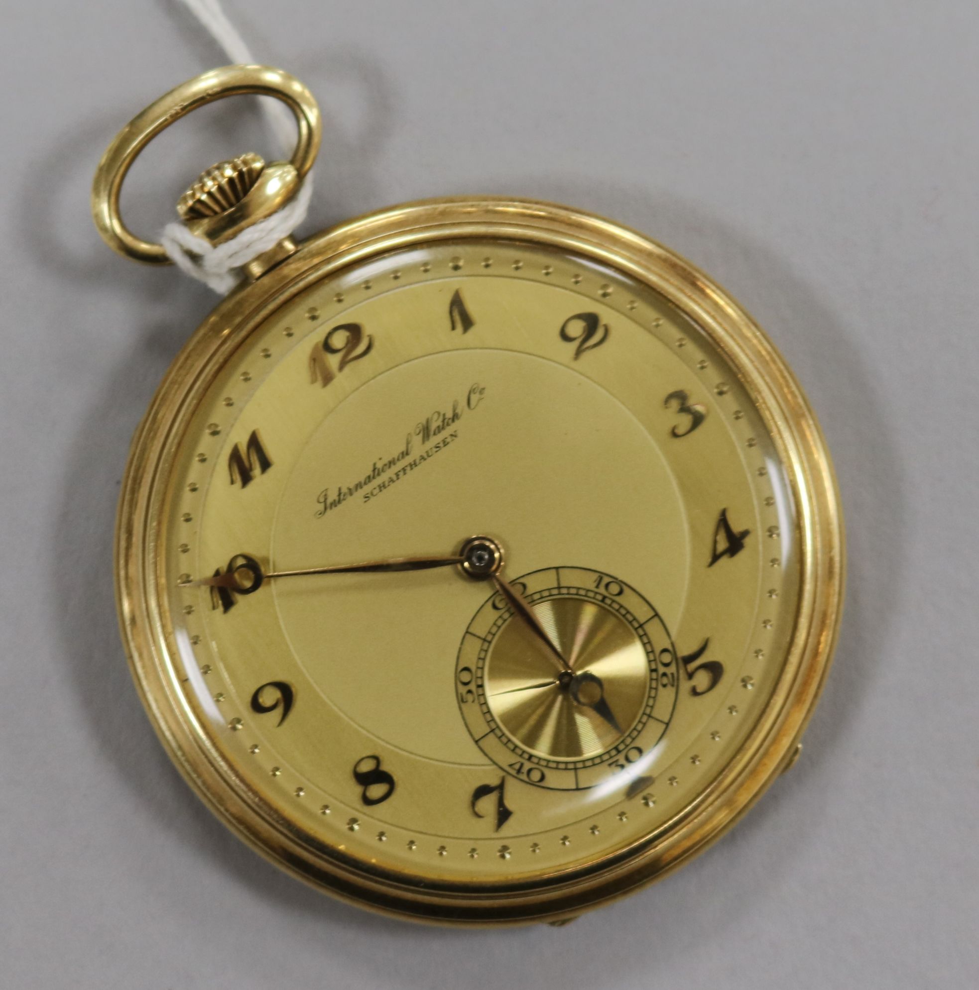 An Art Deco 14K gold International Watch Co. keyless dress pocket watch.