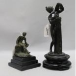After the Antique, a 19th century bronze classical standing female figure and a figure of Hermes
