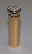 A 1940's French 18ct gold and diamond set cylindrical scent flask/timepiece, numbered 51987, the