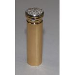 A 1940's French 18ct gold and diamond set cylindrical scent flask/timepiece, numbered 51987, the