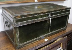 A camphor box, leather bound W.78cm