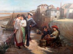 R. W. Kennesoil on canvasCourting couples on the slipway, Newlyn, Cornwall90 x 120cm