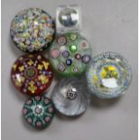 Six Perthshire glass millefiori paperweights, of varying design, 2in. - 2.75in.