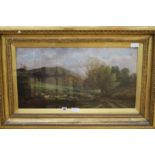 J E Meadows, oil on canvas, sheep in a landscape, 40 x 75cm