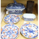 A Chinese large blue and white boar's head tureen and cover and sundry items, including a sauce