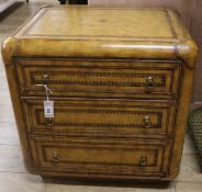 A leather bound chest of drawers, W.66cm