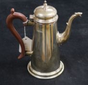 A modern silver coffee pot, with scrolled wood handle, Birmingham 1974, maker T. Hill, 25oz approx
