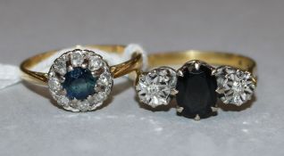 Two 18ct gold, sapphire and diamond dress rings.