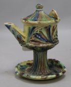 An Arts & Crafts art pottery oil lamp