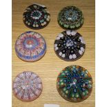 Six early Perthshire millefiori glass paperweights