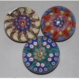 Three 1960's Vasart millefiori glass paperweights