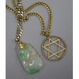 A 9ct gold Star of David pendant on 9K gold chain and a jade pendant on 9K gold chain, the pendant