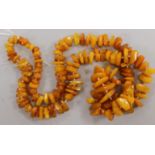 A single strand jagged amber bead necklace, gross weight 60 grams, 76cm.