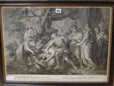 Cunego after Hamilton, three 18th century black and white copper plate engravings, Life of Achilles,