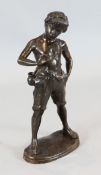 After Auguste Moreau. A bronze figure of a shepherd boy, bears signature, height 26in.