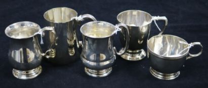 Five silver Christening mugs, various, total 22oz approx