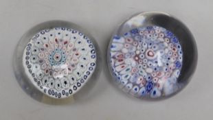 Two early English millefiori glass paperweights, probably Stourbridge, mid 19th century