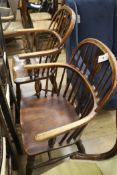 Two Victorian ash and elm low back Windsor armchairs