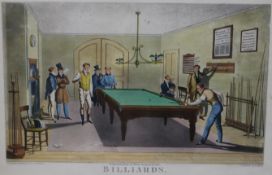 Hunt after Lambert, coloured aquatint, 'Billiards', 36 x 50cm