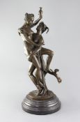 A bronze group of Venus and Mercury, on black marble socle, 21in.