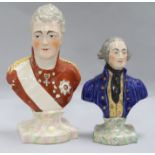 Two late Staffordshire busts of George Washington and Tsar Alexander I