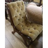 A Victorian mahogany X framed slipper chair