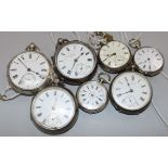 A collection of seven assorted silver pocket and fob watches.