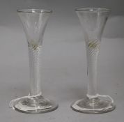 A pair of airtwist cordial glasses, c.1750