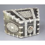 A 19th century Vizagapatam horn and engraved ivory stationery casket, with floral decoration and